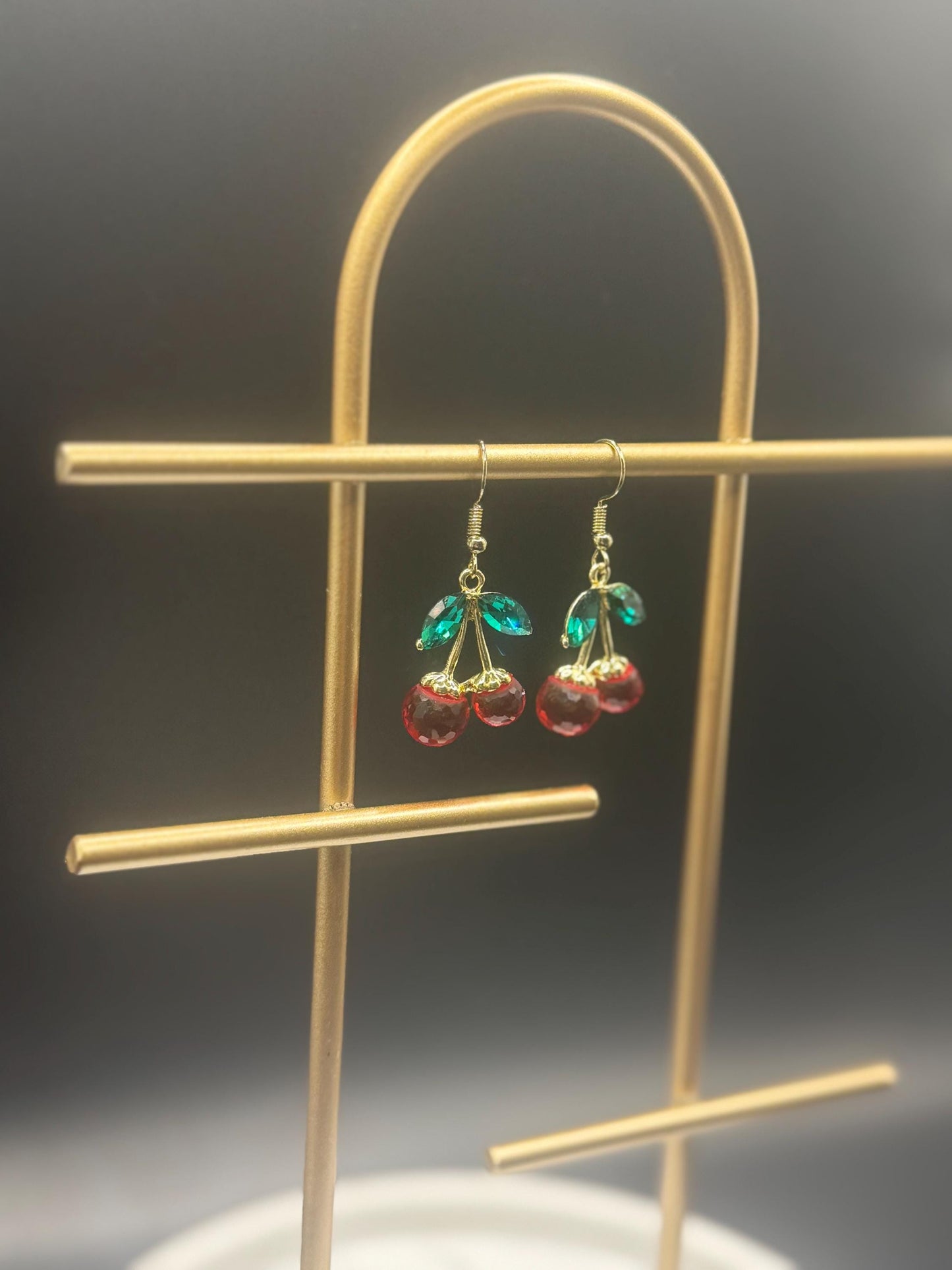 Crystal Cherry Earrings ( Gold )