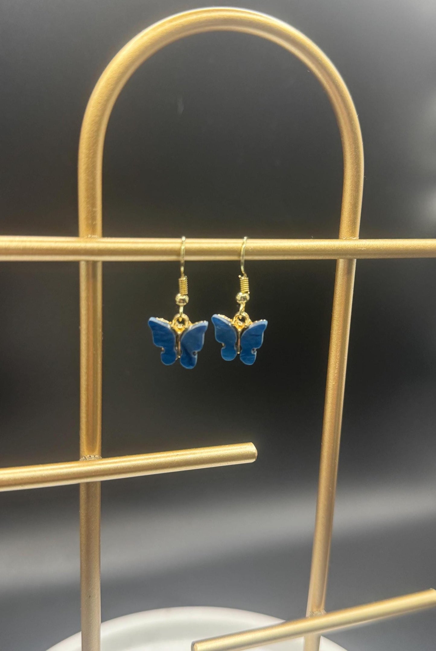 Blue Butterfly Earrings ( Gold )