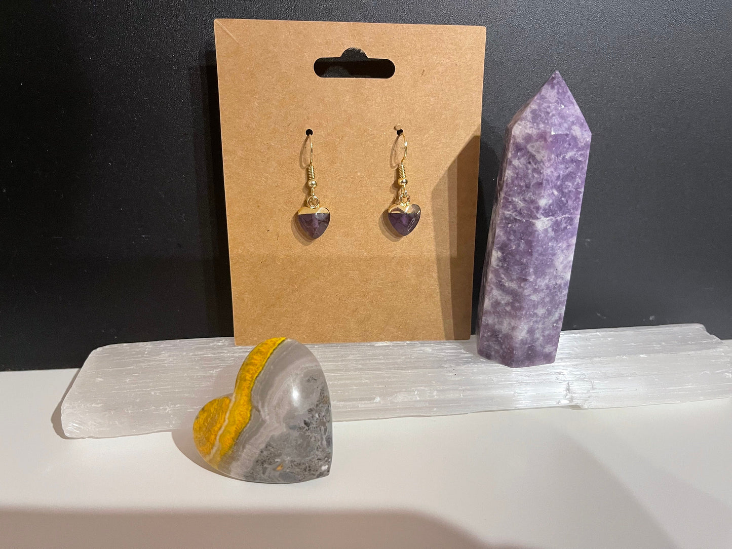Amethyst Heart Earrings ( Gold )