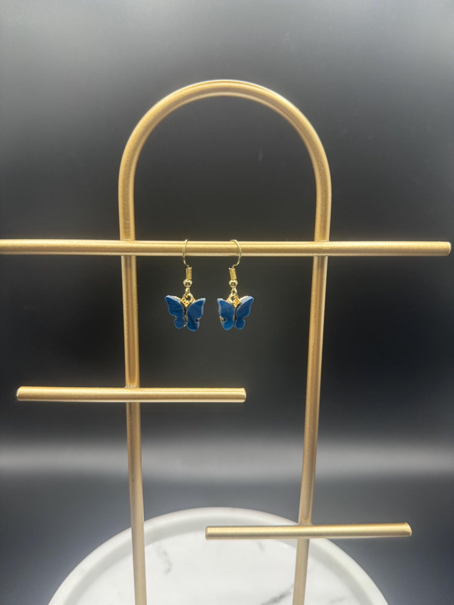 Blue Butterfly Earrings ( Gold )