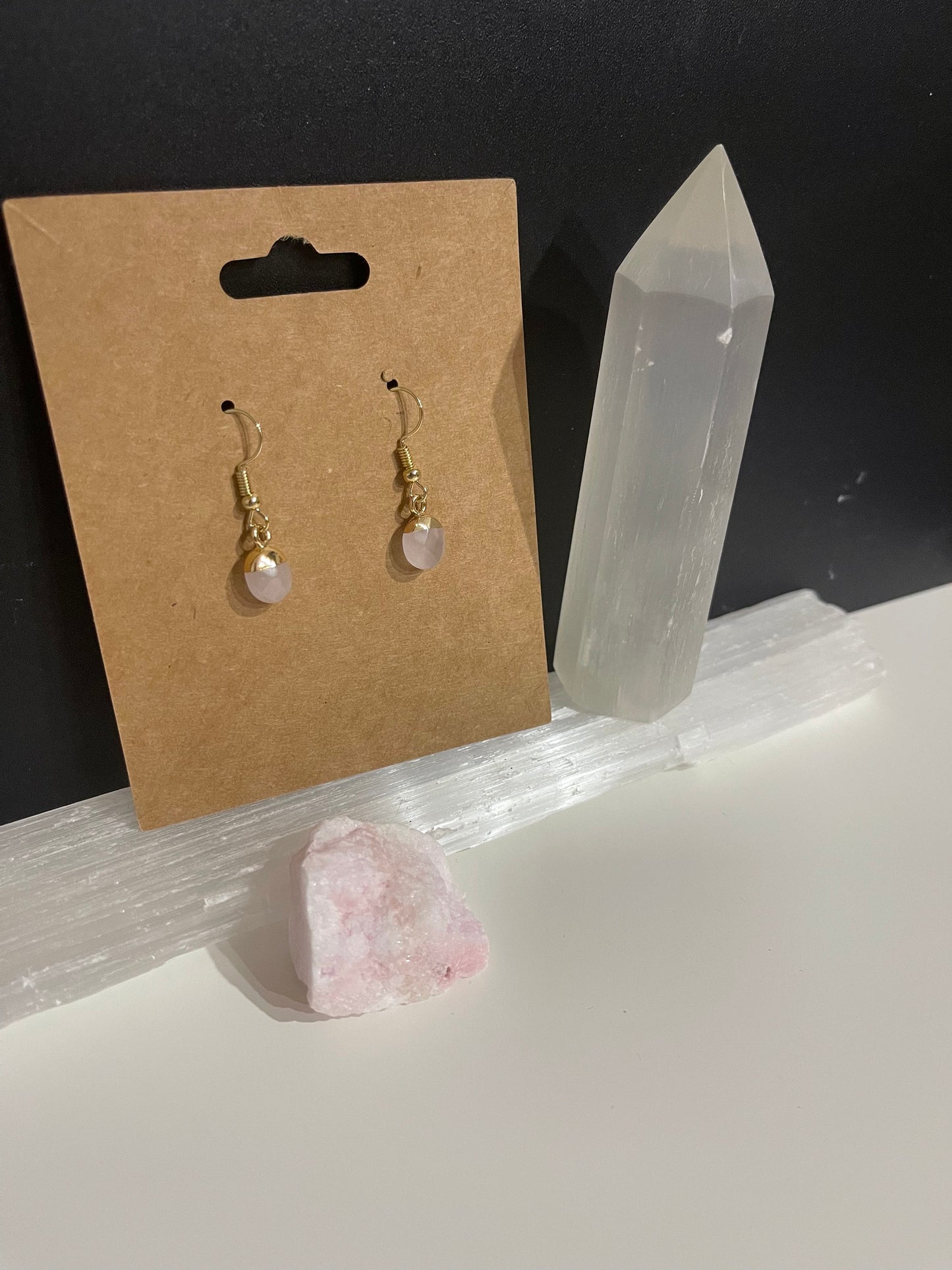 Rose Quartz Earrings ( Gold )
