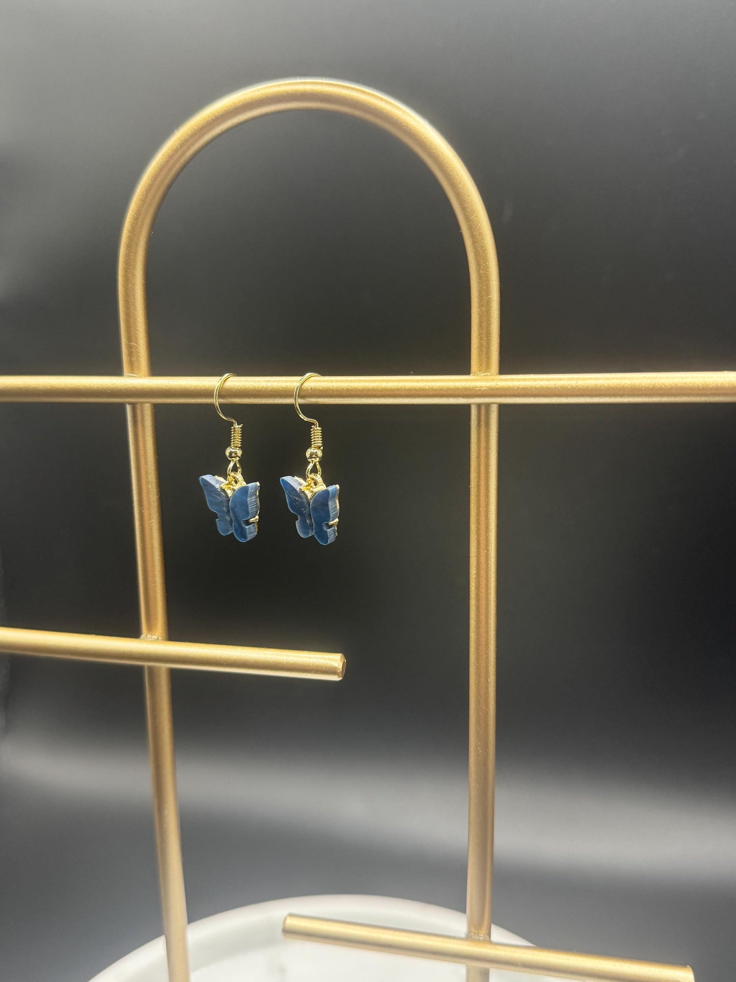 Blue Butterfly Earrings ( Gold )