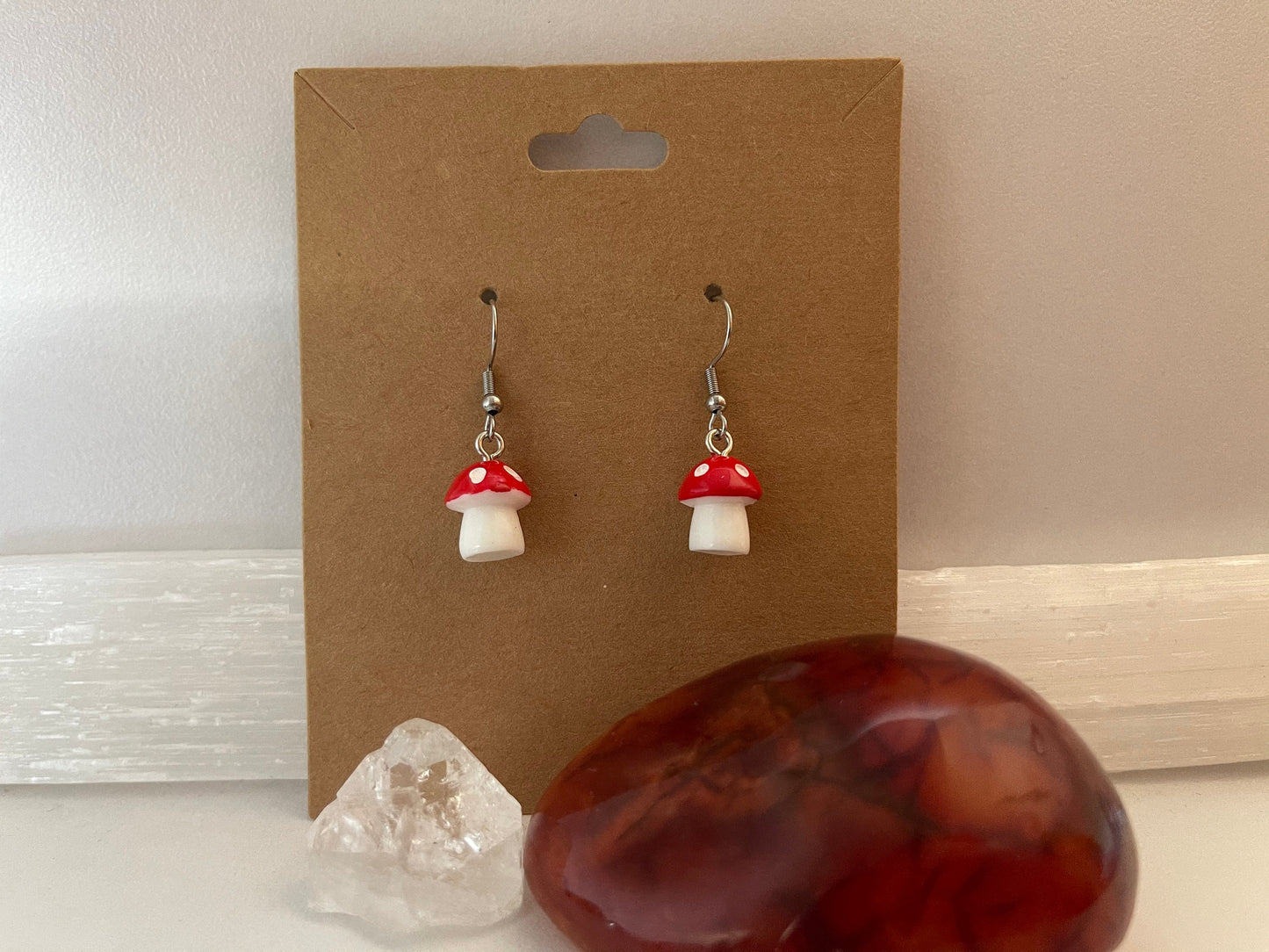 Red Mushroom Earrings ( Silver )