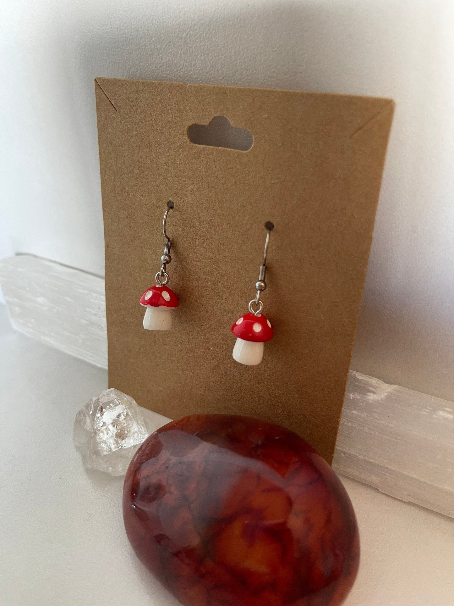 Red Mushroom Earrings ( Silver )