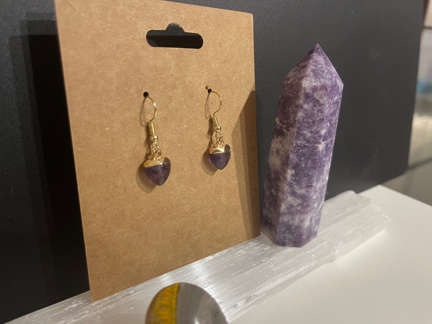 Amethyst Heart Earrings ( Gold )