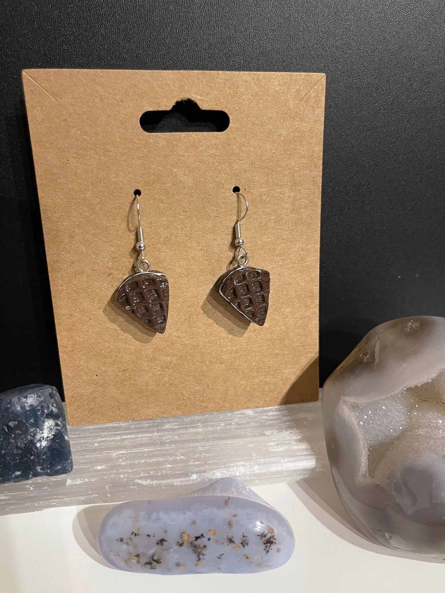 Chocolate Waffle Earrings ( silver)