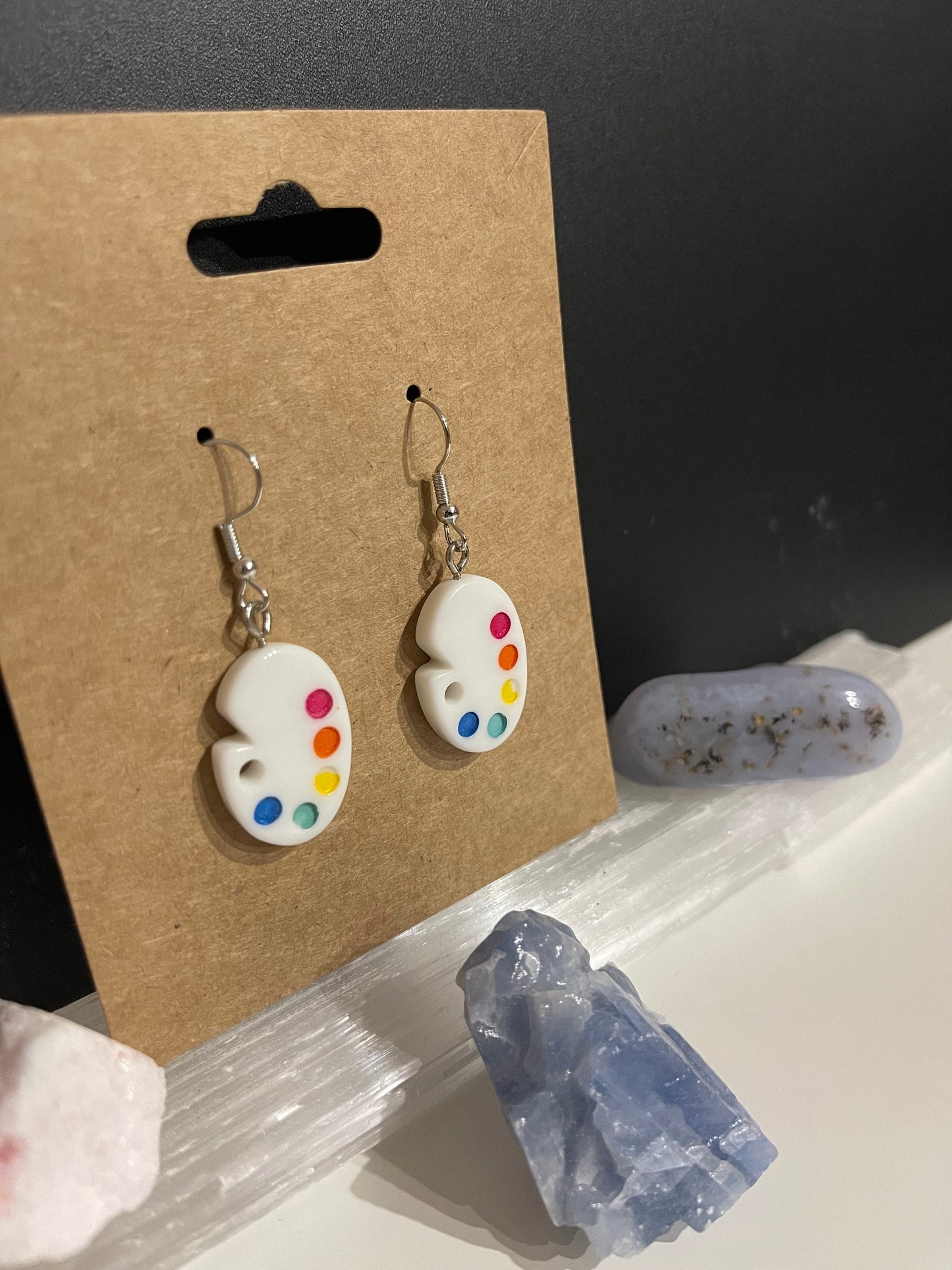 Rainbow Paint Pallet Earrings ( Silver)