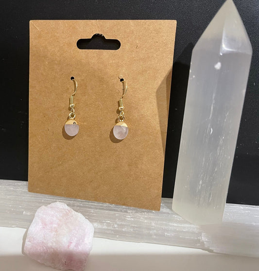 Rose Quartz Earrings ( Gold )