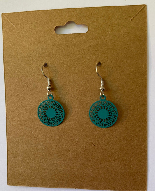 Turquoise Mandala Earrings ( Silver Hooks )
