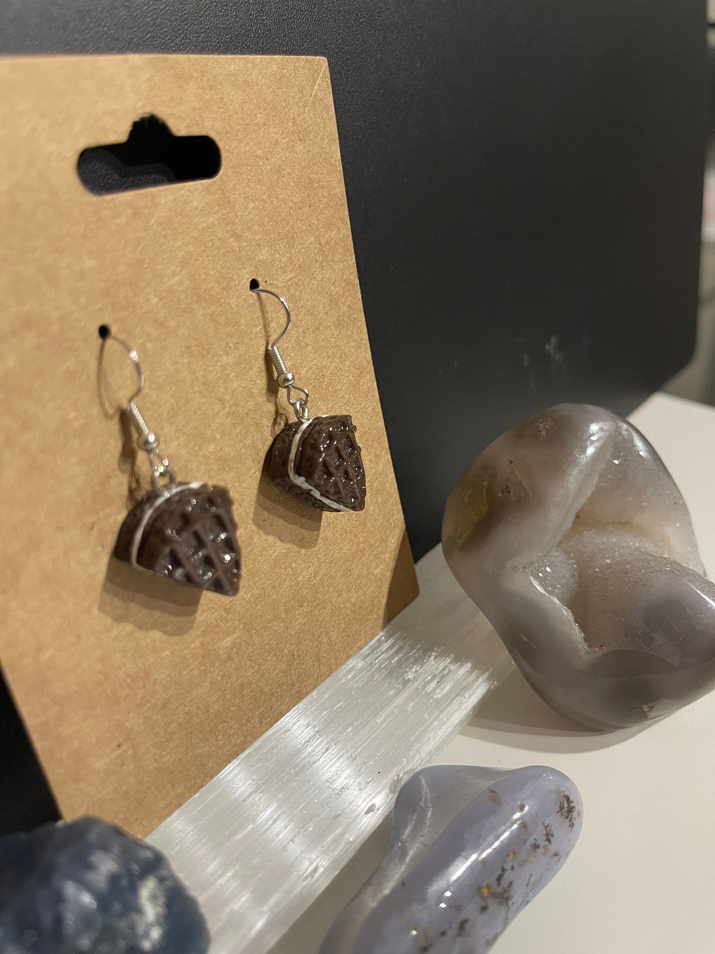 Chocolate Waffle Earrings ( silver)