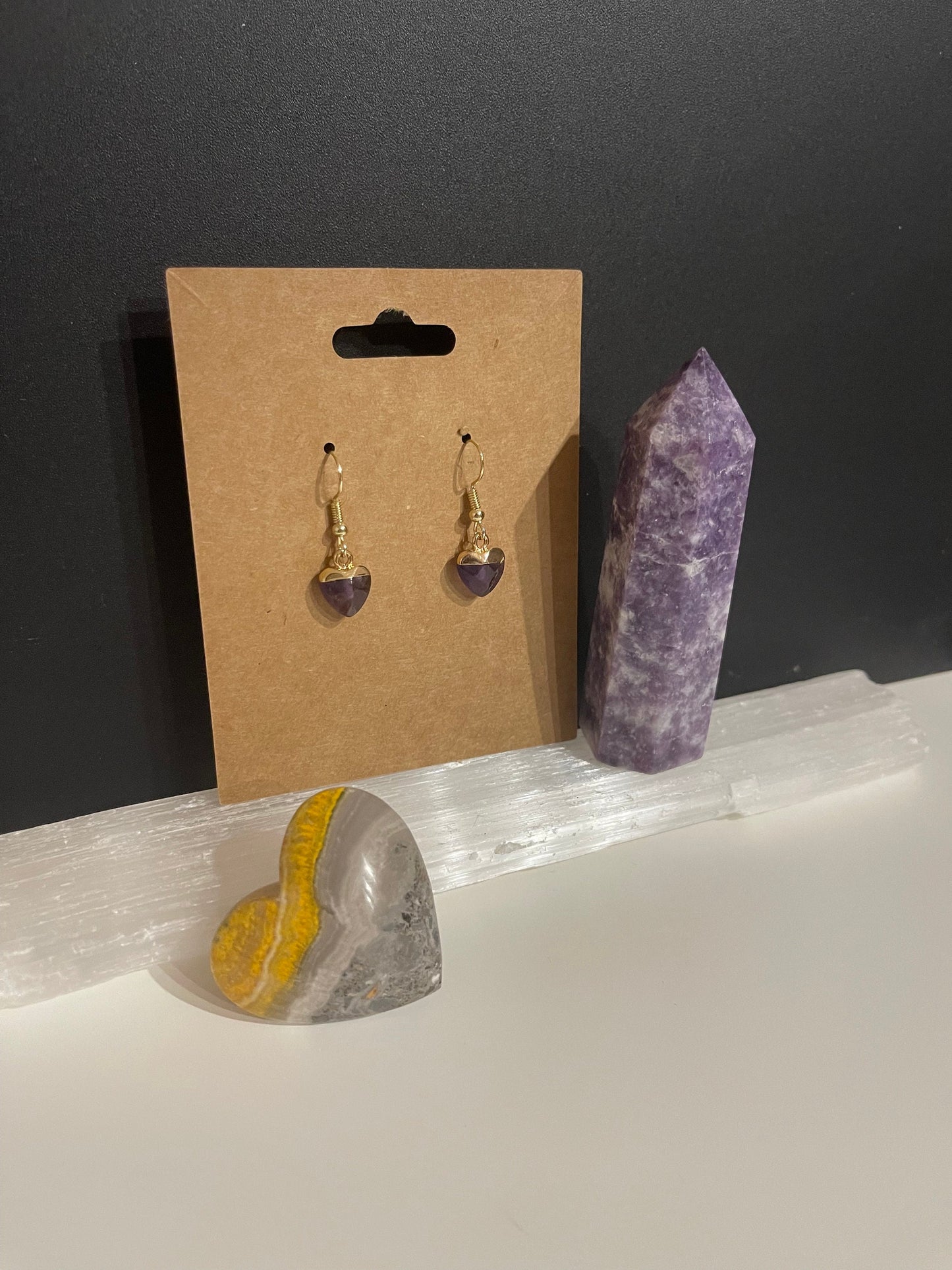 Amethyst Heart Earrings ( Gold )