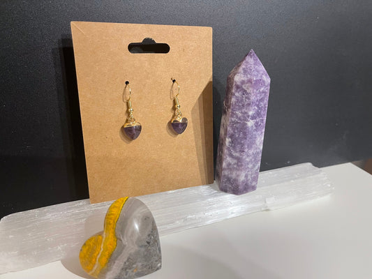 Amethyst Heart Earrings ( Gold )