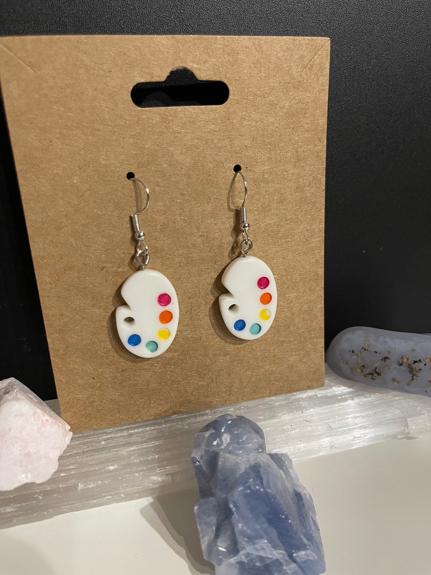 Rainbow Paint Pallet Earrings ( Silver)