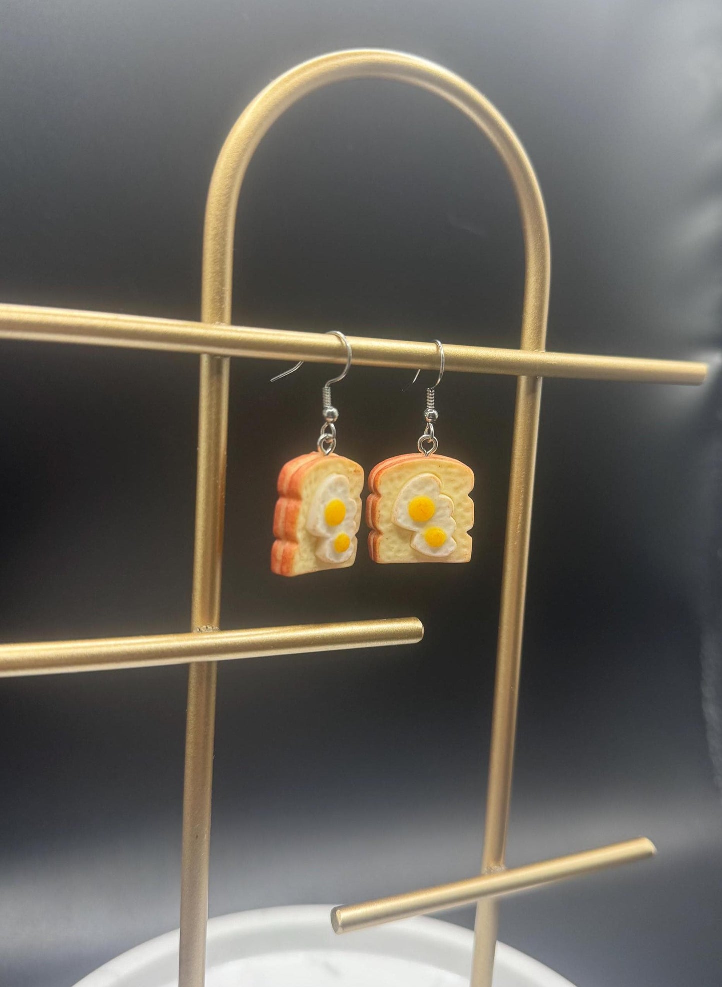 Eggs on Toast Earrings ( Silver )
