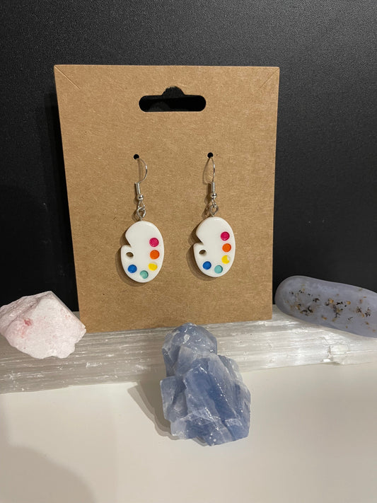 Rainbow Paint Pallet Earrings ( Silver)