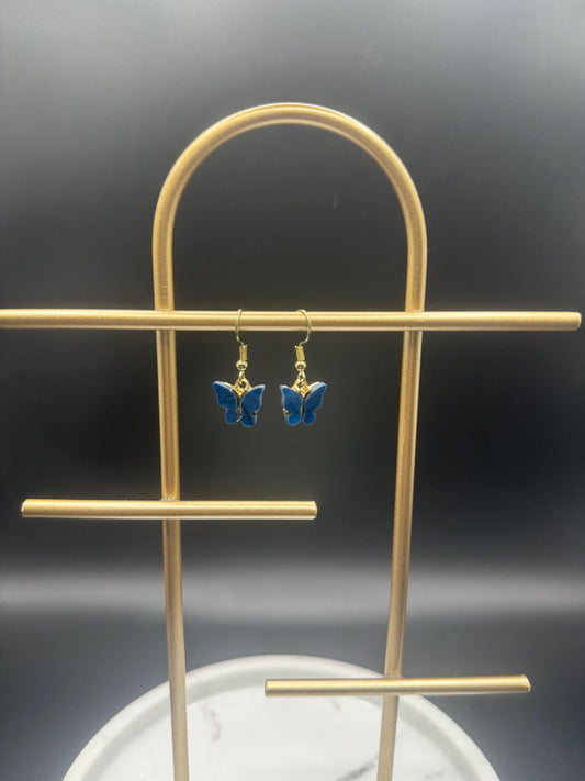 Blue Butterfly Earrings ( Gold )