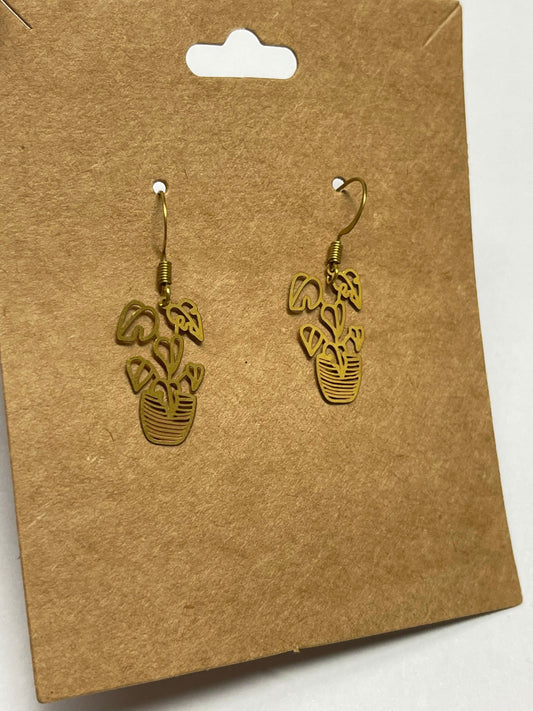 Pot Plant Earrings ( Gold )