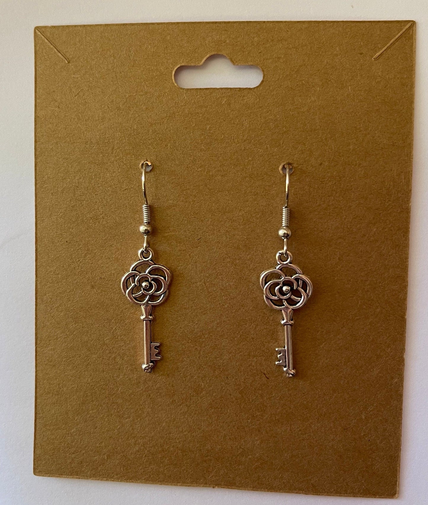 Rose Key Earrings ( Silver )