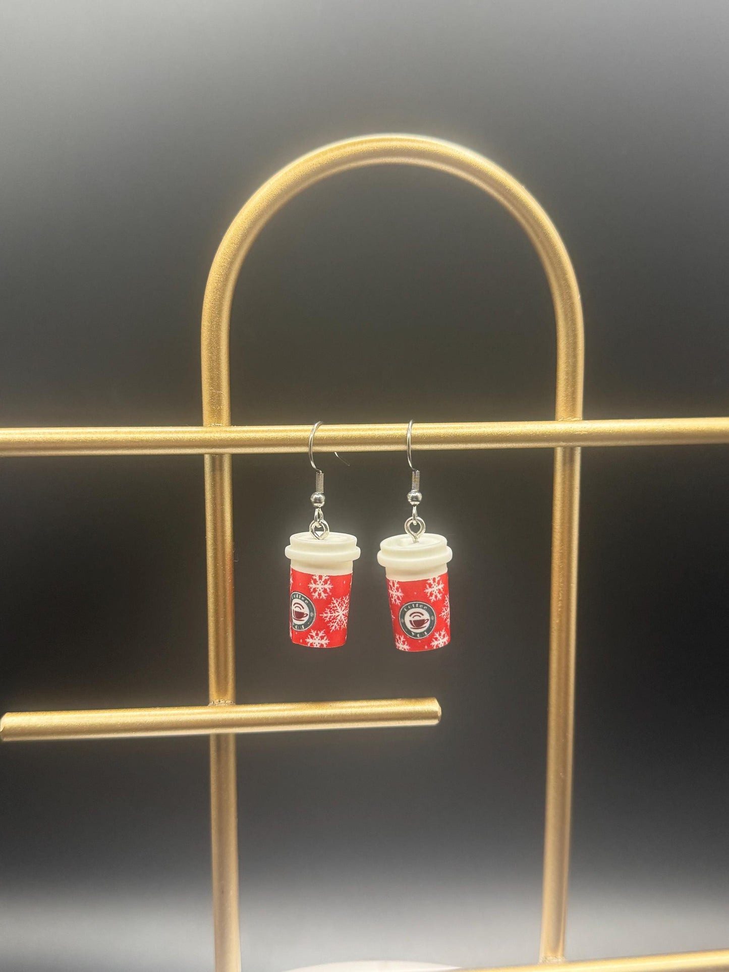 Christmas Coffee Cups Earrings  ( Silver )