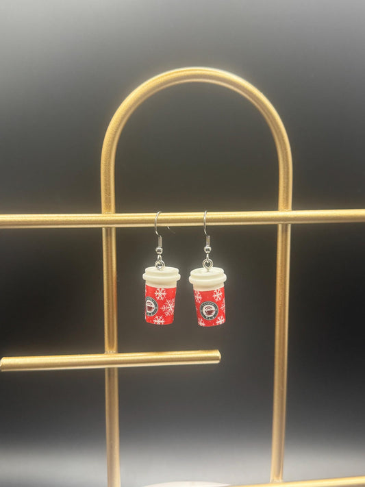 Christmas Coffee Cups Earrings  ( Silver )
