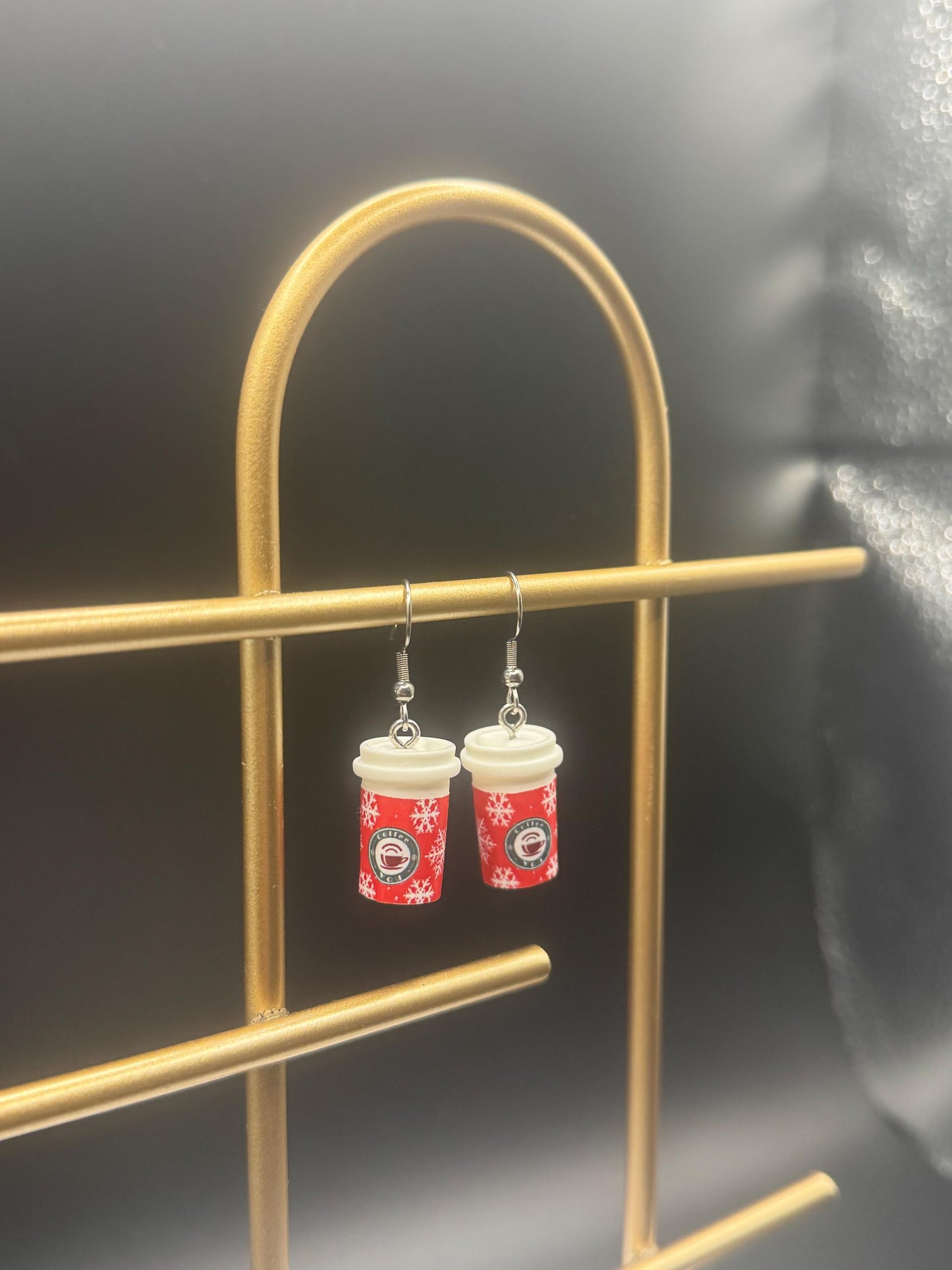 Christmas Coffee Cups Earrings  ( Silver )