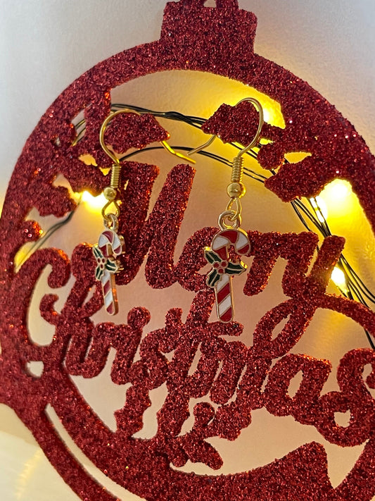 Candy Cane Christmas Earrings ( Gold )