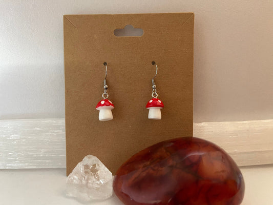 Red Mushroom Earrings ( Silver )