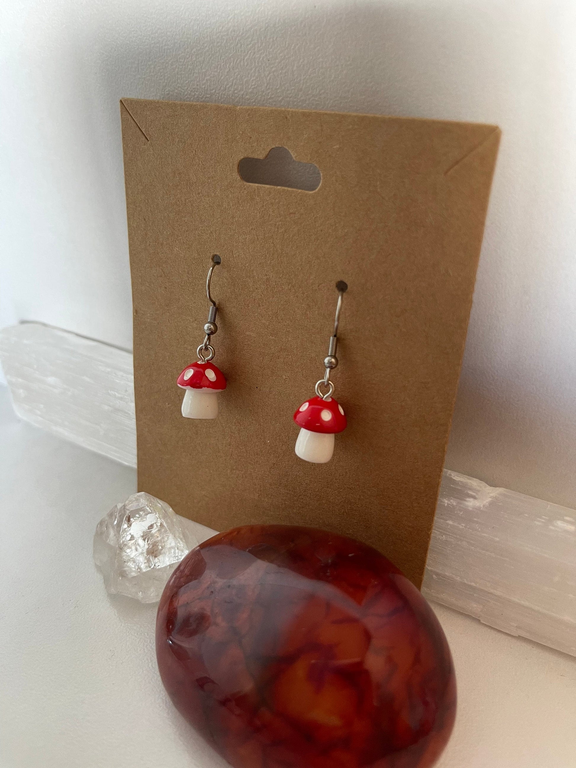 Red Mushroom Earrings ( Silver )